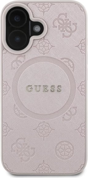 Mbështjellës Guess Saffiano Peony Classic Logo MagSafe për iPhone 16, Rozë