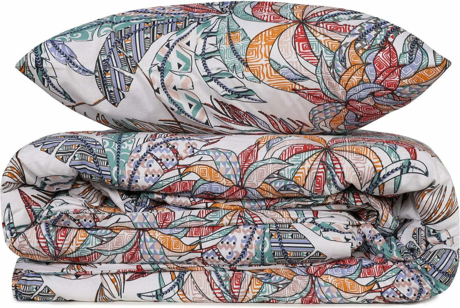 Set mbulesë për jorgan dopio, L'essentiel, palmë, ngjyrë e bardhë, e kuqe tullë, blu