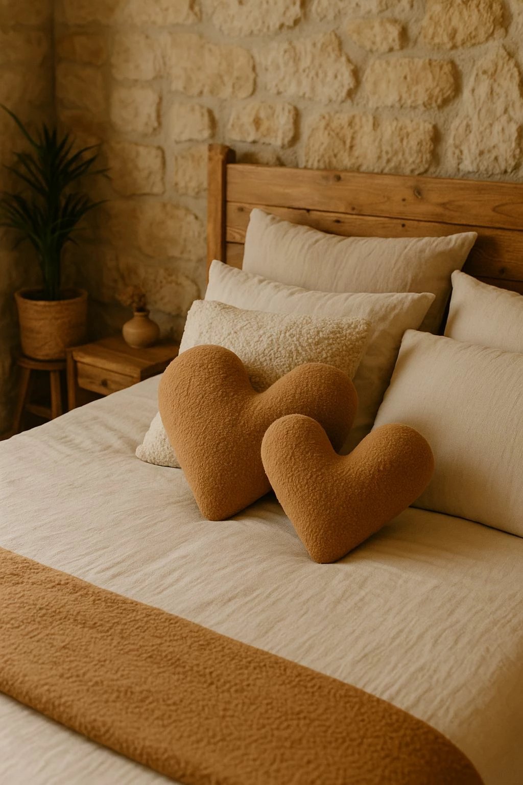 Jastëk zemër i madh Teddy, ngjyrë kafe, Evila Originals