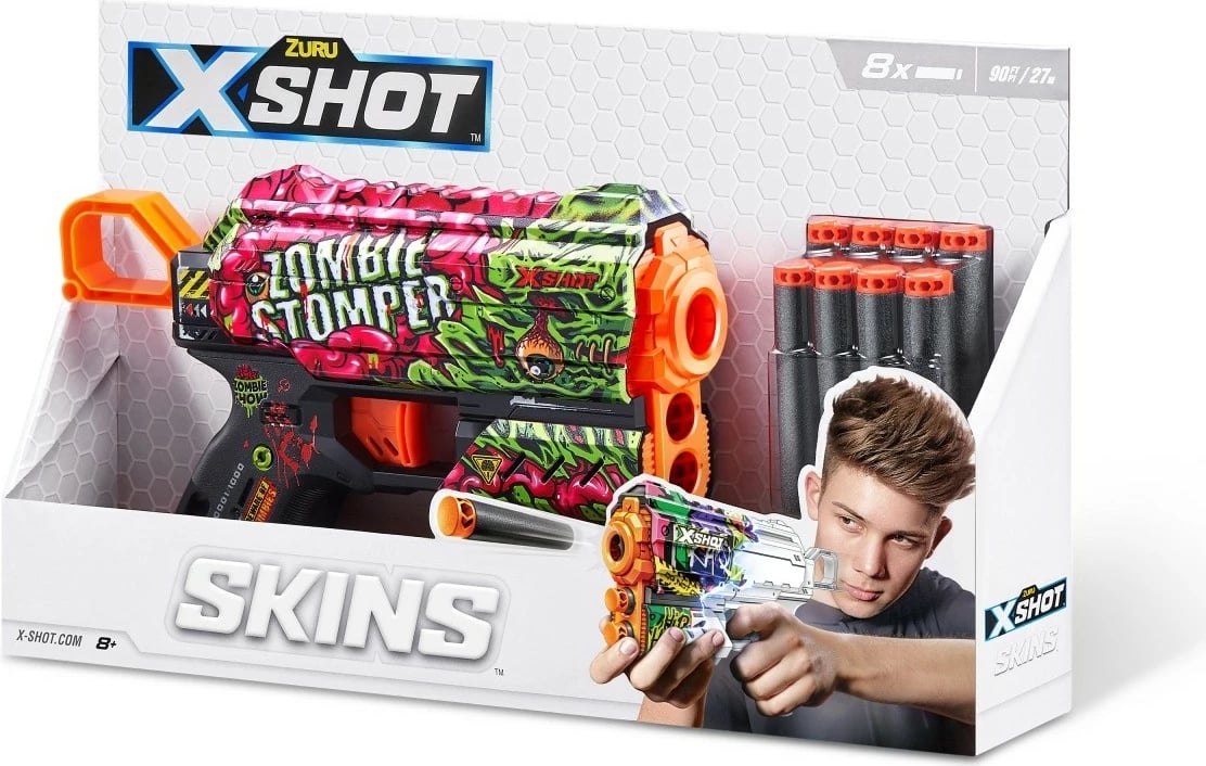 Blaster lodër ZURU X-Shot Flux Skins, 8 shigjeta, Pattern A, shumëngjyrësh