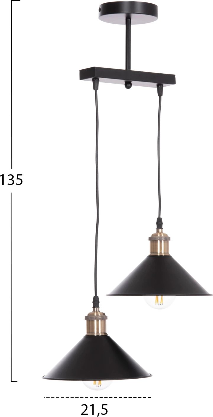 Llambë tavani me dy drita BELL, metal i zi, prizë bronzi, FH7531.11, 21.5x135cm Llambë tavani me dy drita BELL, metal i zi, prizë bronzi, FH7531.11, 21.5x135cm