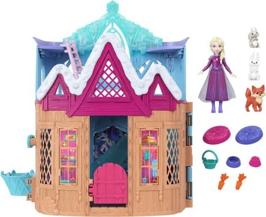 Set lodrash shtëpi dimërore Mattel Frozen JFG28 me kukull Elsa, 3 kafshë, shumëngjyrëshe