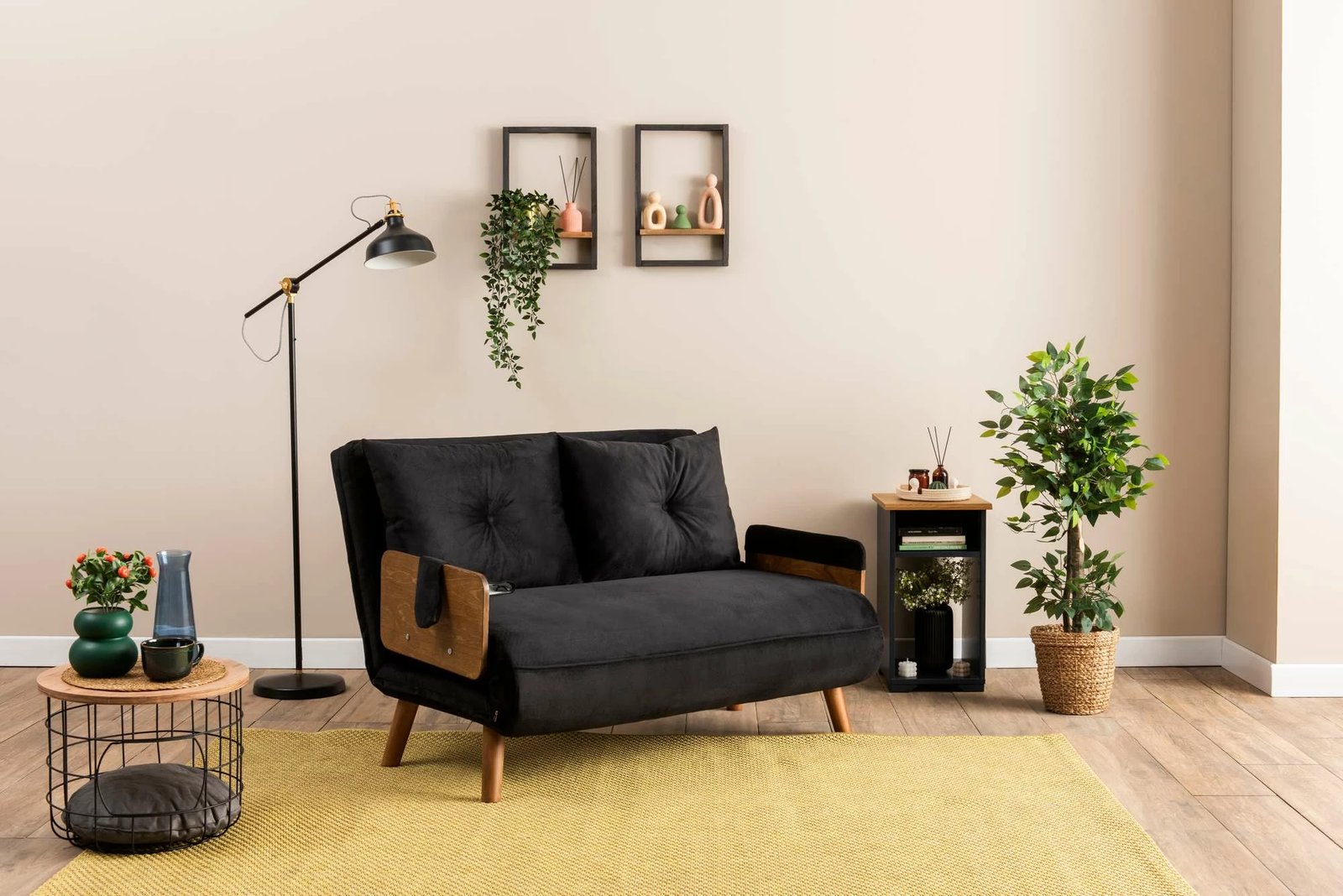 Divan-krevat dy ulëshe Atelier del Sofa Cosmo, ngjyrë e zezë