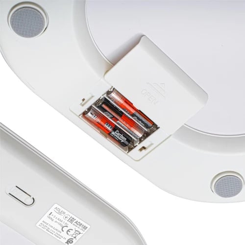 Peshore banjoje Adler AD 8188, kapacitet 180 kg, saktësi 100 g, ekran LED, xham i temperuar 5 mm, e bardhë