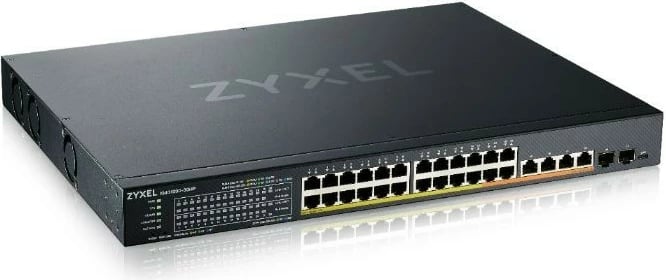Switch Zyxel XMG1930-30HP, 24 porta 2.5GbE, Layer 2, PoE 700W, 4x10GbE, 2xSFP+, për rack, i zi