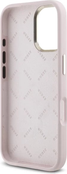 Mbështjellës Guess Silicone Logo Strass 4G për iPhone 16, Rozë e çelët