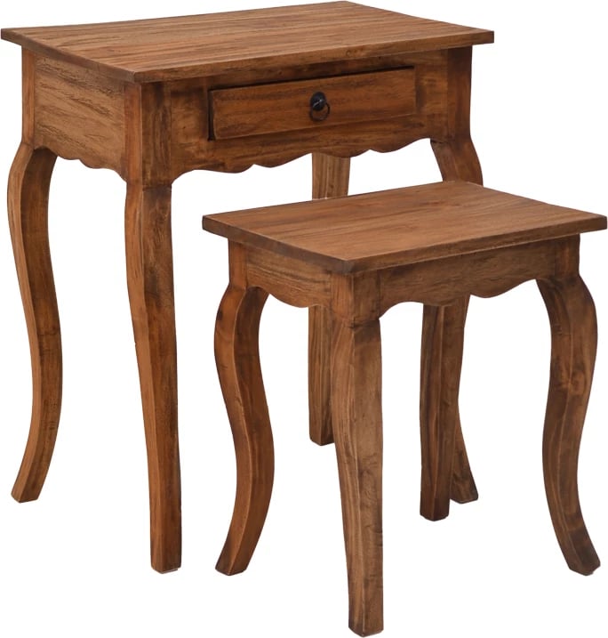 Tavolina anësore Nesto set prej 2 copë, dru mahogany, ngjyrë natyrale antike