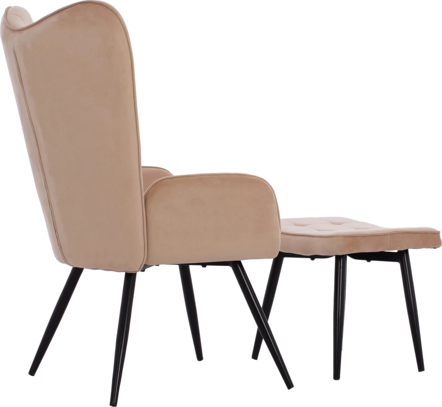 Karrige CRAWLEY, kadife bezhë, me tabure, FH8918.11, 70x57x103