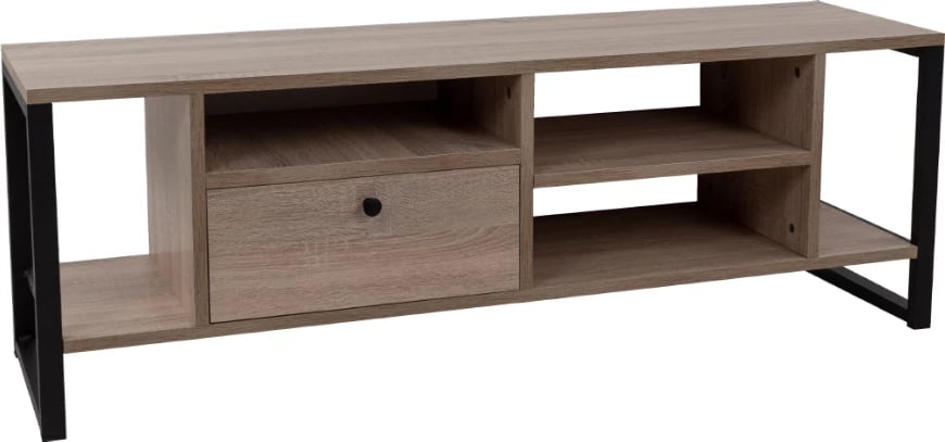 Komodë TV SPACE, 2 rafte, 1 sirtar, ngjyrë sonoma e zezë, 120x35x45cm