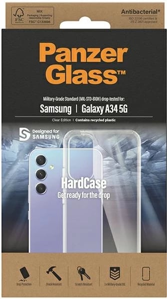 Mbështjellës PanzerGlass HardCase antibakterial, për Samsung Galaxy A34 5G, transparent