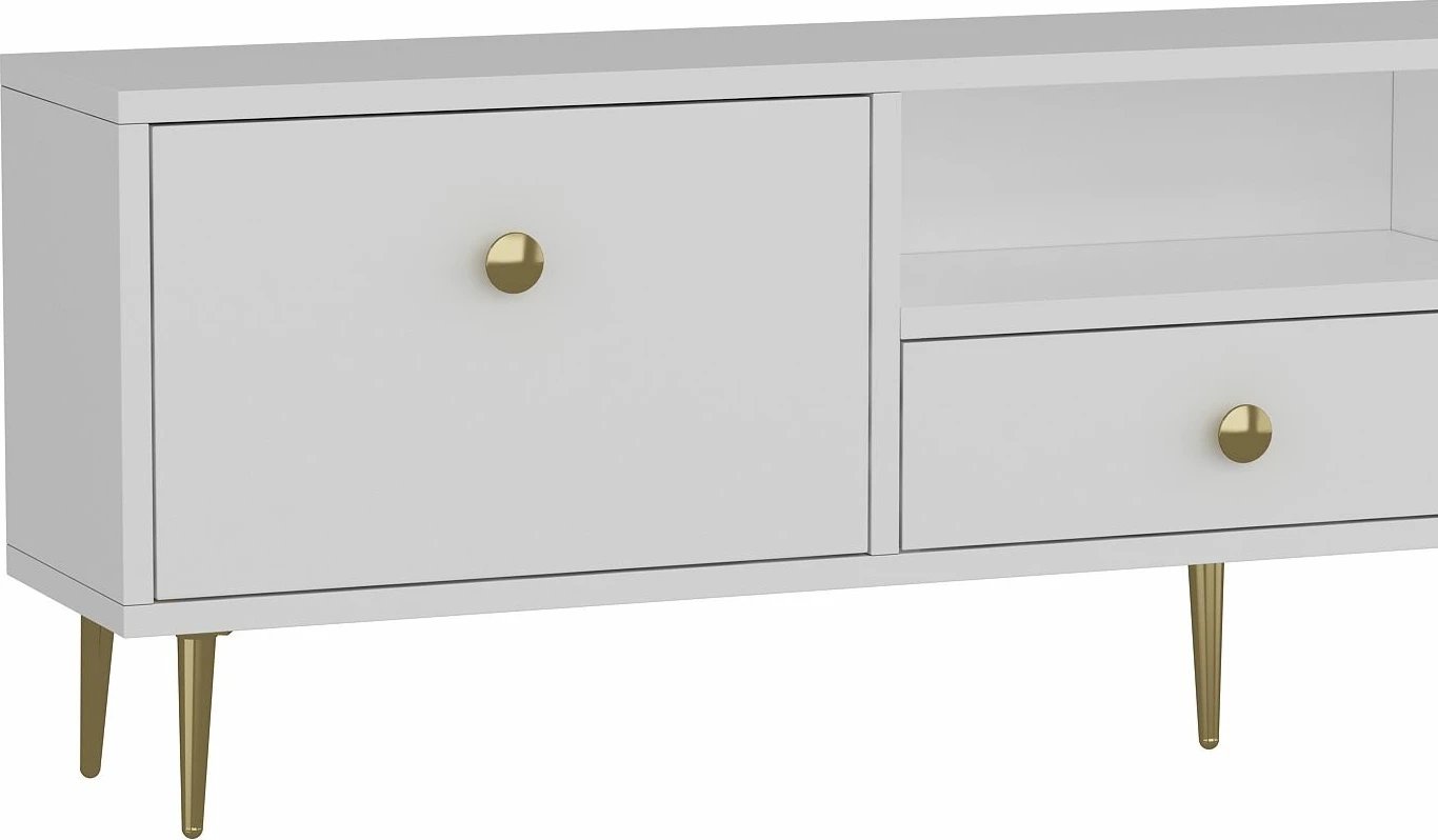 Komodë TV Skye Decor, e bardhë, e artë, 1307-DROP-1