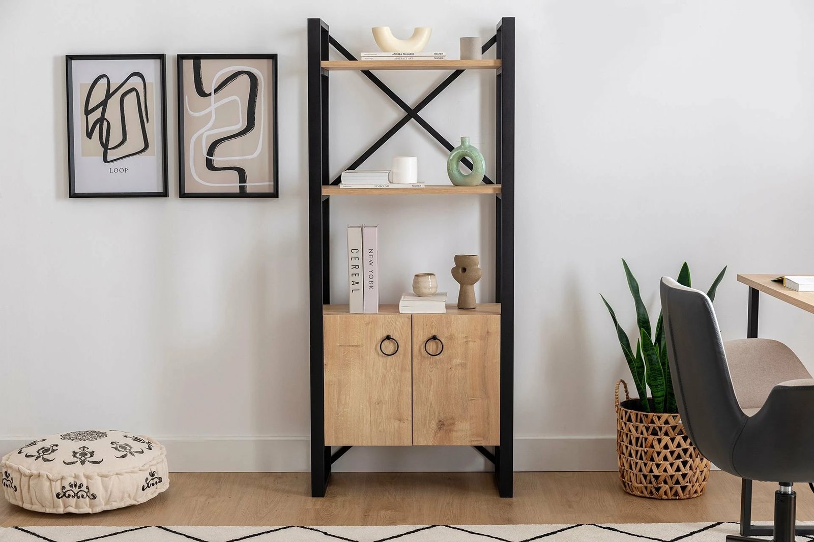 Raft librash industrial, ngjyrë safir dhe e zezë, Milano