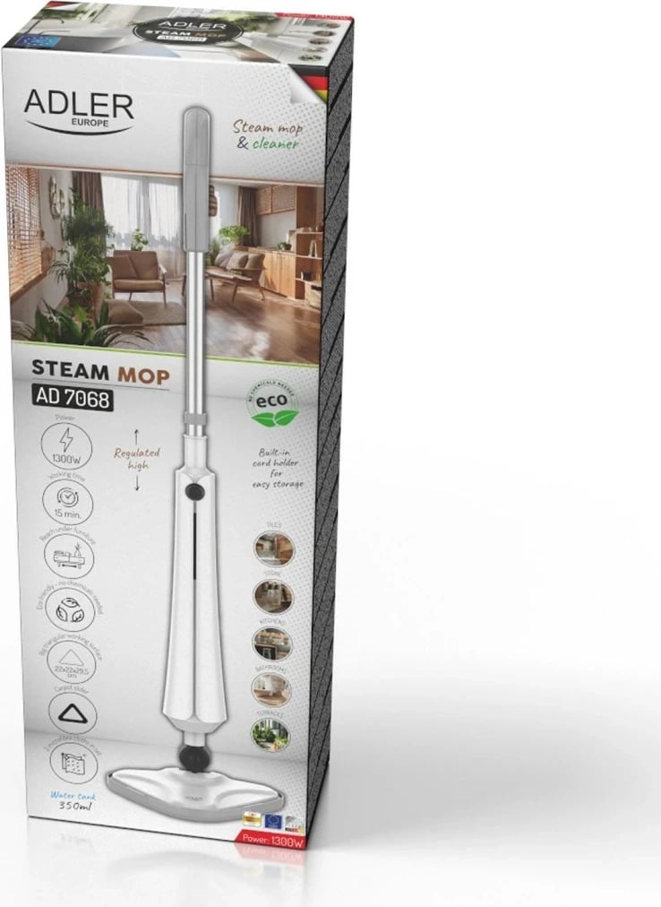Mop me avull Adler AD 7068, 0.35 L, 1300 W, i bardhë