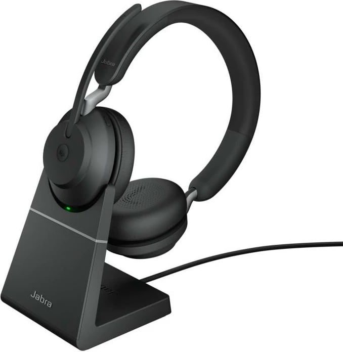 Kufje me mikrofon, Jabra Evolve2 65 MS Stereo On-Ear (26599-999-889), wireless 30m, UC/Teams, Black, me bazë karikimi