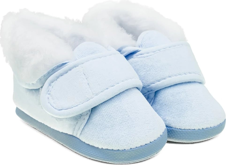 Papuçe dimri për bebe, NEW BABY, me shirit ngjitës, brendësi me fleece, shollë PVC pa BPA, gjatësi tabani 11 cm, madhësi 3-6 m, blu