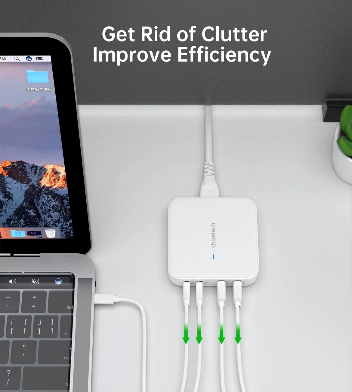 Karikues muri Choetech PD8008, 100W, 2x USB-C, 2x USB-A, i bardhë