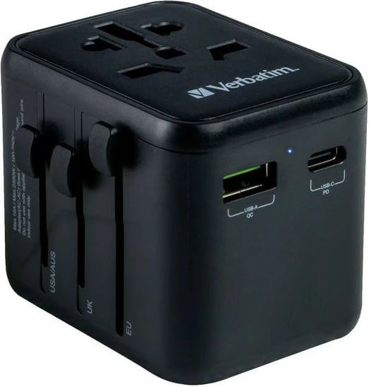 Adapter udhëtimi universal Verbatim UTA-02, 20W, 1x USB-C, 1x USB-A, i zi