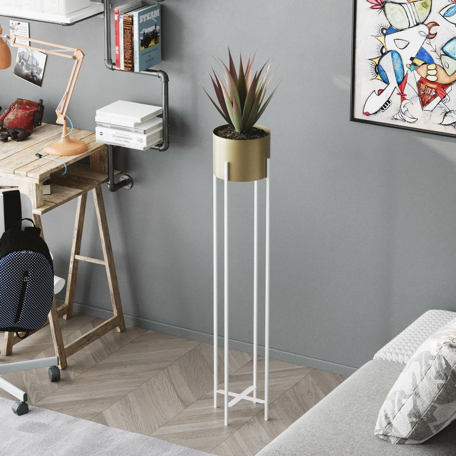 Vazo dekorative Aberto Design, GED-024-C, e bardhë dhe e artë