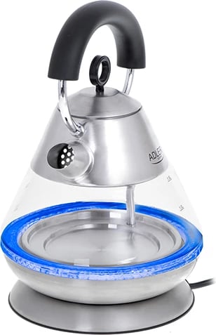 Zierëse uji elektrike, Adler AD 1282, 1.5L, 1850–2200W, STRIX, LED blu, bazë 360°, qelq/çelik, inox