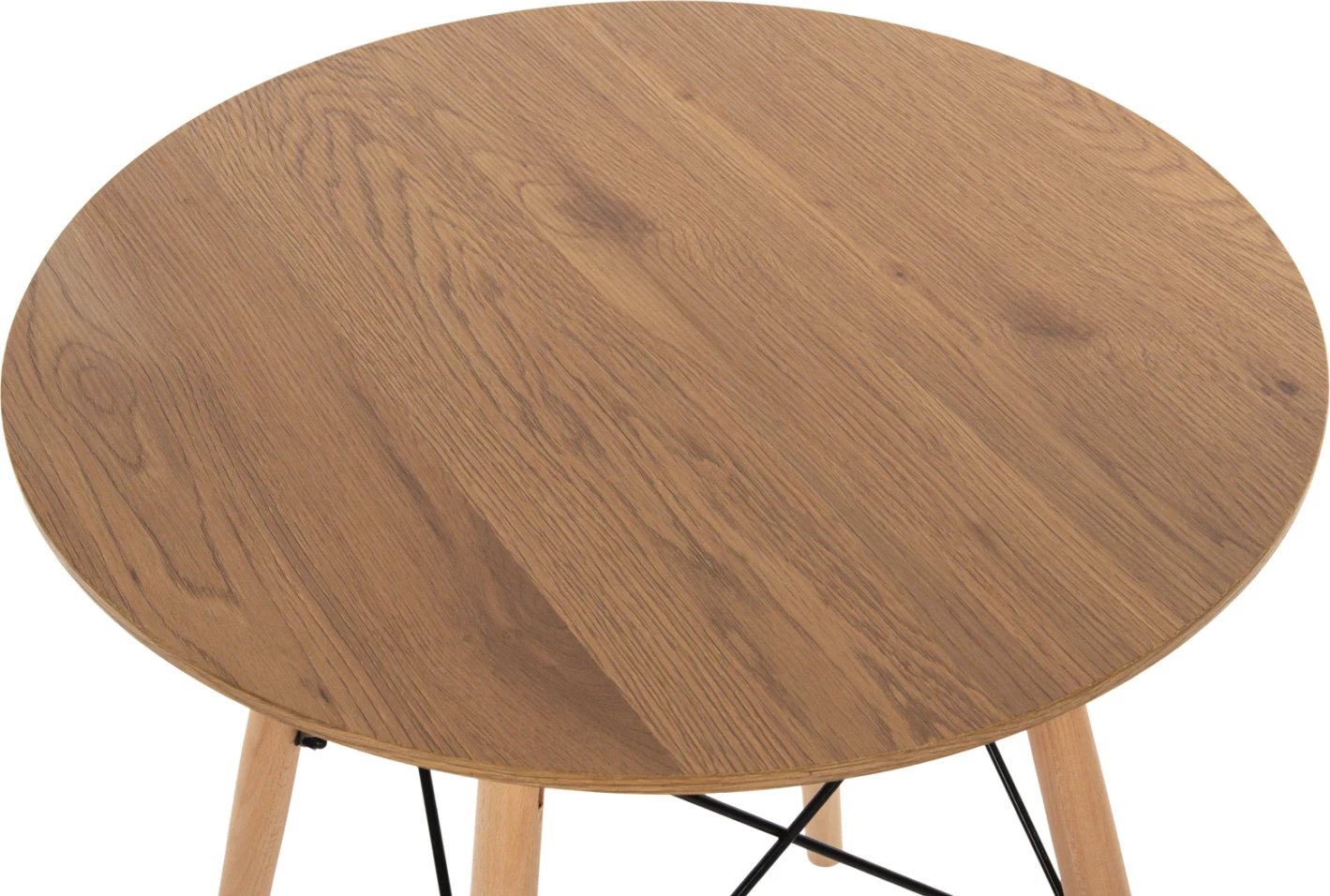 Tavolinë e rrumbullakët minimaliste për ngrënie, MDF, këmbë druri ahu, ngjyrë natyrale, Φ60x76cm