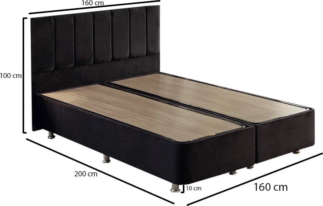 Baze dhe shtrat dopio me taban, Skye Decor, Ela Double, e zezë, 160x200