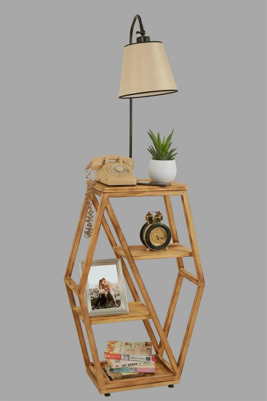 Llambë dyshemeje Opviq, ngjyrë wicker, me raft librash, 8526-4