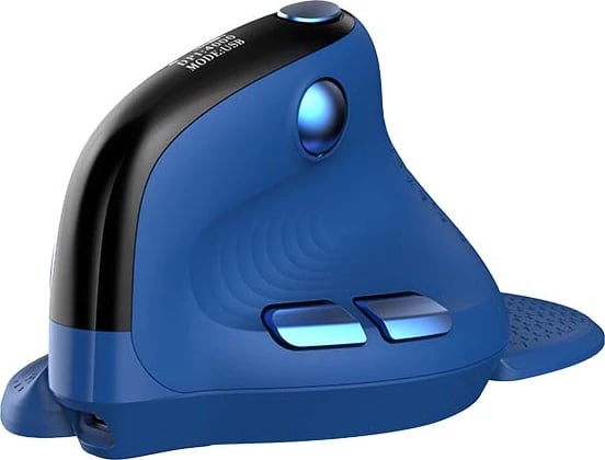 Maus vertikal Delux M618XSD, wireless BT+2.4G, OLED, RGB, USB-C, Blu