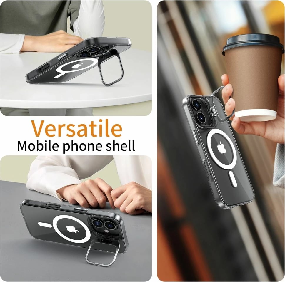 Mbështjellës Tech-Protect MagStand për iPhone 16, MagSafe, Transparent
