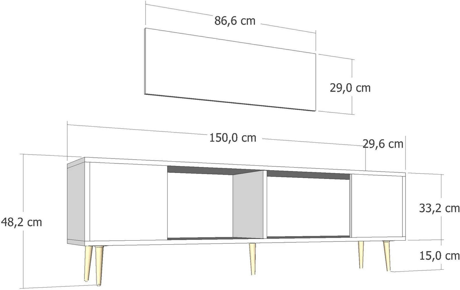 Komodë për TV, ngjyrë antracit dhe ari, Skye Decor
