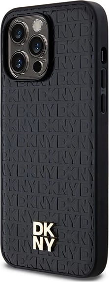Mbështjellës DKNY Leather Pattern Metal Logo MagSafe për iPhone 13 Pro Max, i zi