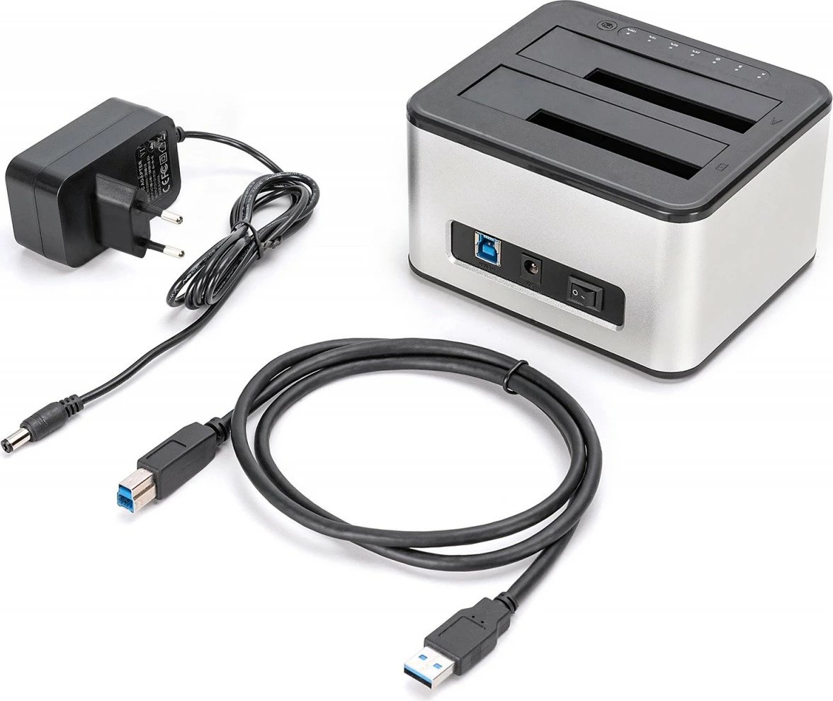 Stacion klonimi Digitus DA-71540-2 për 2x HDD/SSD 2.5"/3.5", USB 3.0, E zezë/Argjendtë