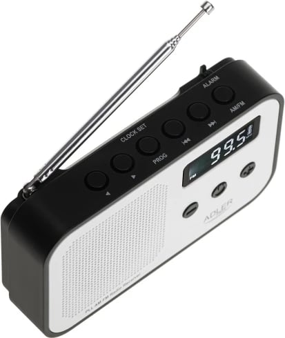 radio digjital PLL AM/FM, Adler, AD 1907, LCD, memorie 40 stacione, bateri 600 mAh, USB-C, e bardhë/zezë