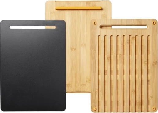 Set dërrasa prerëse kuzhine Fiskars 1057550, bambu dhe plastikë, 3 copë, natyrale/zezë