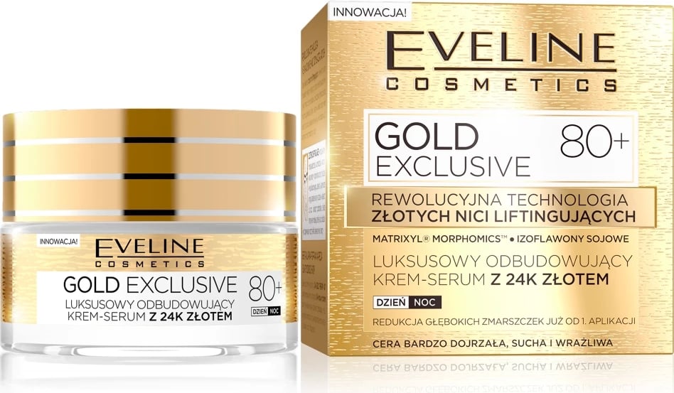 Krem-serum për fytyrë Eveline Cosmetics Gold Exclusive 80+ me ar 24k për femra, 50ml