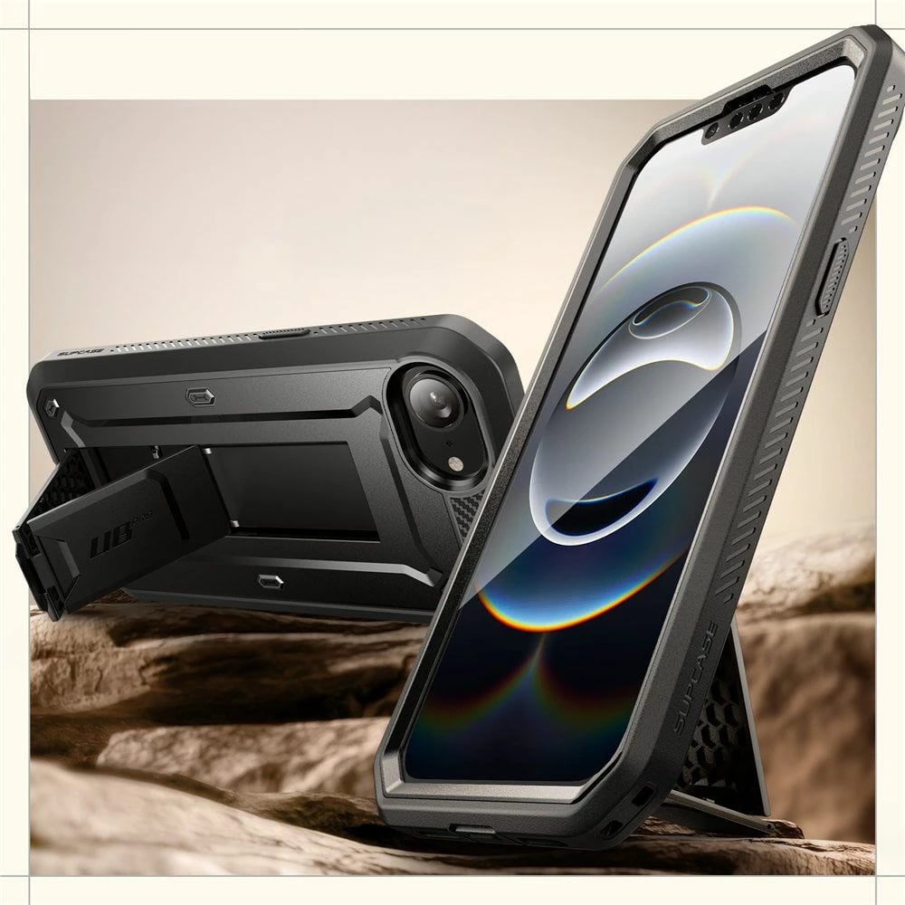 Mbështjellës Supcase Unicorn Beetle Pro për iPhone 16e, i zi, me klip rripi