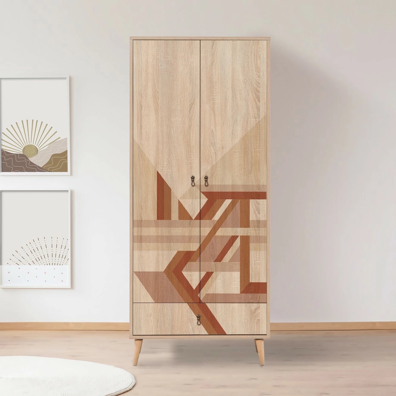 Dollap Hanah Home, City GardropFlow, shumëngjyrësh, me këmbë druri, 80x190x45cm