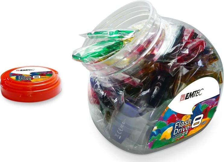 USB memorje EMTEC C410 8GB, USB 2.0, kavanoz 80 copë, shumëngjyrëshe