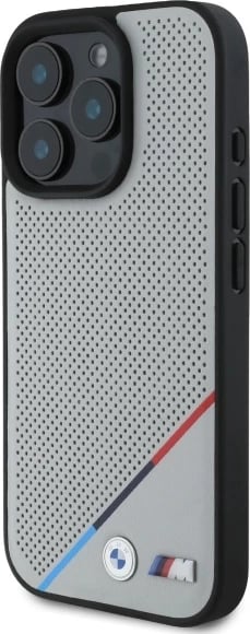 Mbështjellës BMW M Perforated Tricolor Line MagSafe për iPhone 16 Pro Max, Gri