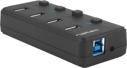Hub USB Natec Mantis 2, 4 porta, USB 3.0, me switch dhe furnizim rryme, i zi