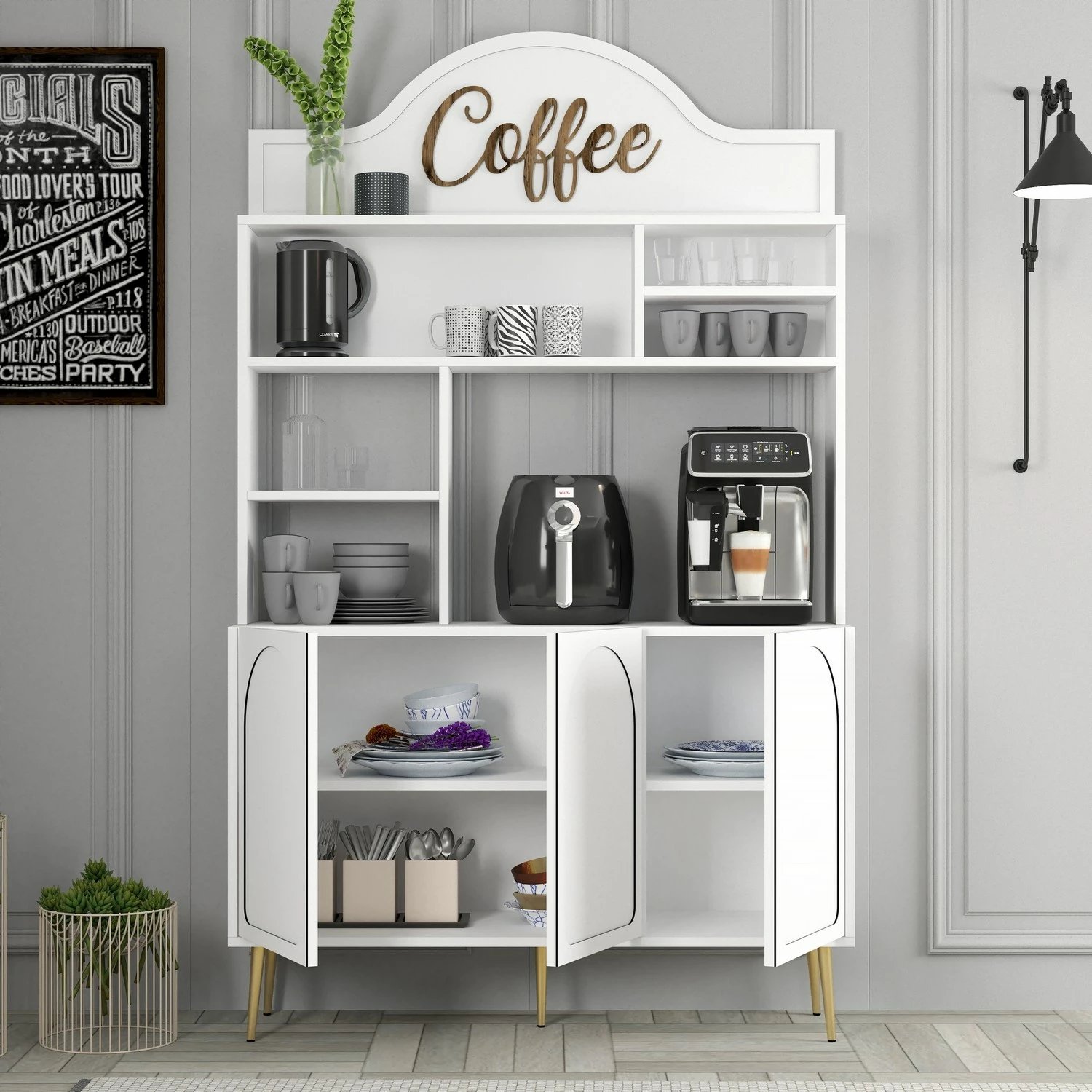 Dollap për kafe, Skye Decor Lyon 120, i bardhë, i artë