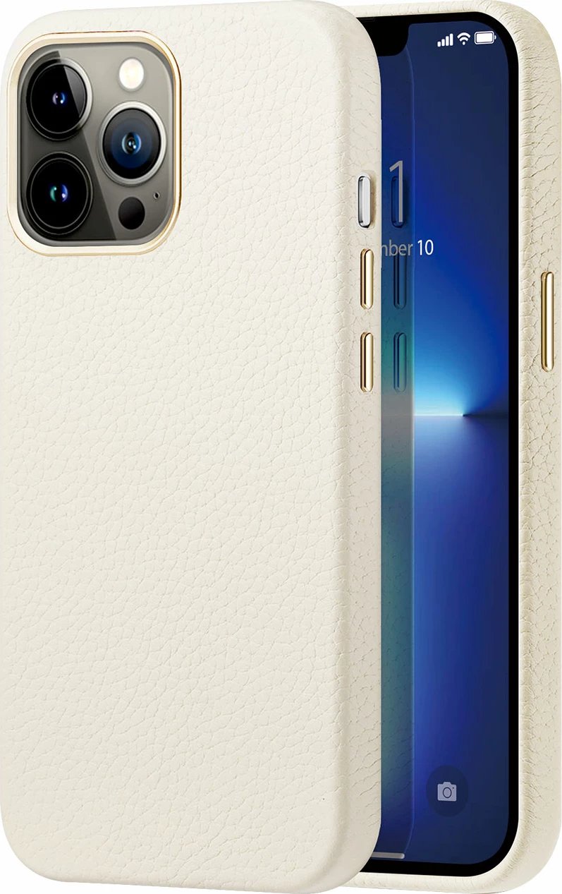 Mbështjellës Dux Ducis Roma për iPhone 13 Pro Max, lëkurë natyrale, Bardhë