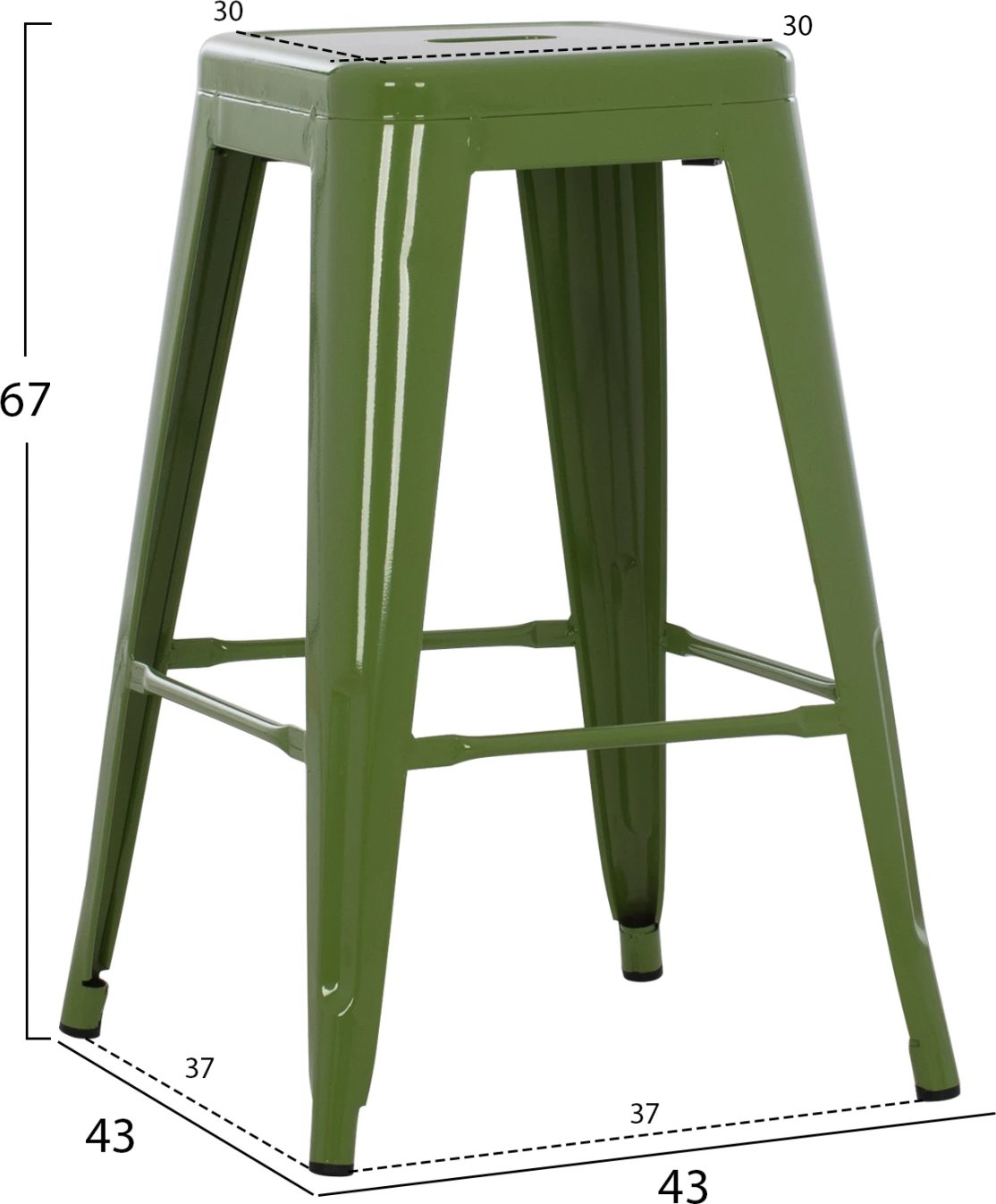 Karrige për bar mesatare MELITA FH8573.53 metalike ngjyrë ulliri e çelët 43x43x67Hcm.