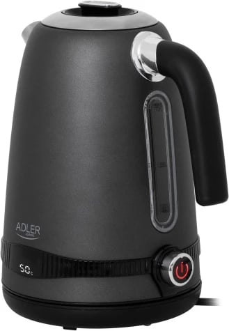 çajnik elektrik, Adler, AD1295, 1.7L, LCD me rregullim temperature 40–100°C, funksion keep warm 2 orë, inoks, gri