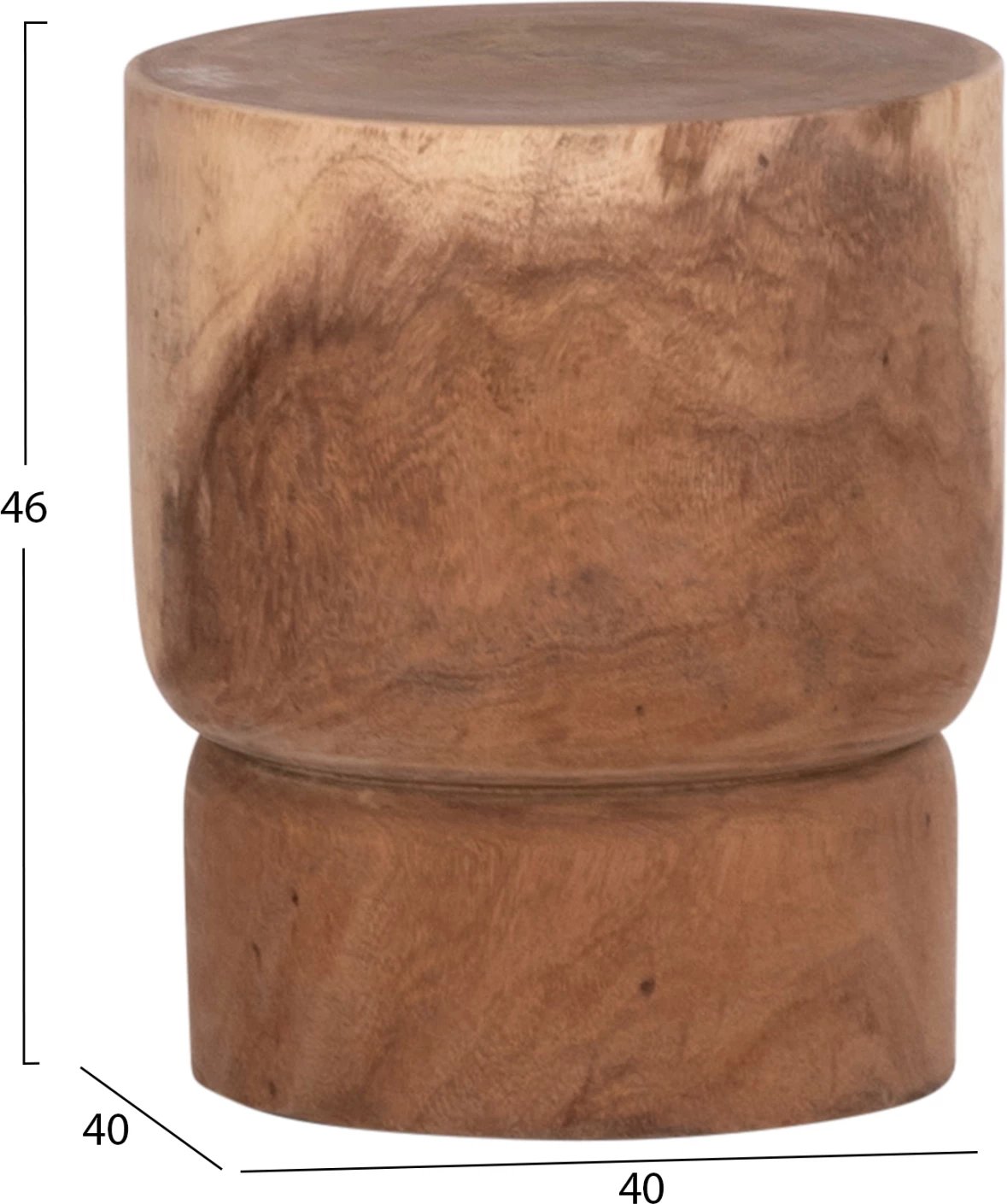 Tavolinë anësore ose stol cilindrik FEBRY, dru suar natyral, Φ40x46cm