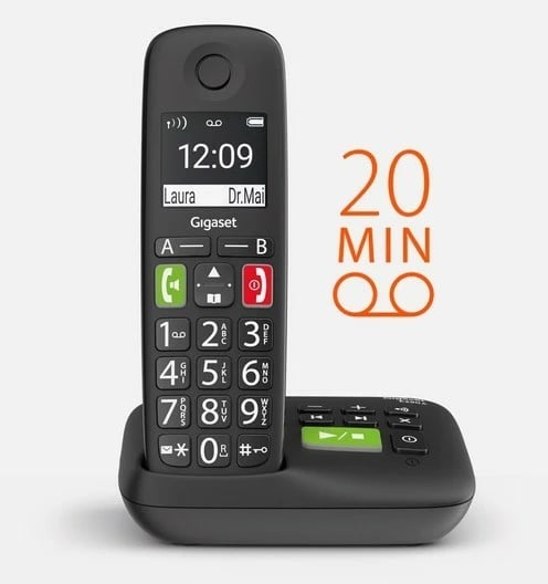 Telefon pa tela Gigaset E290A me sekretar automatik, i zi