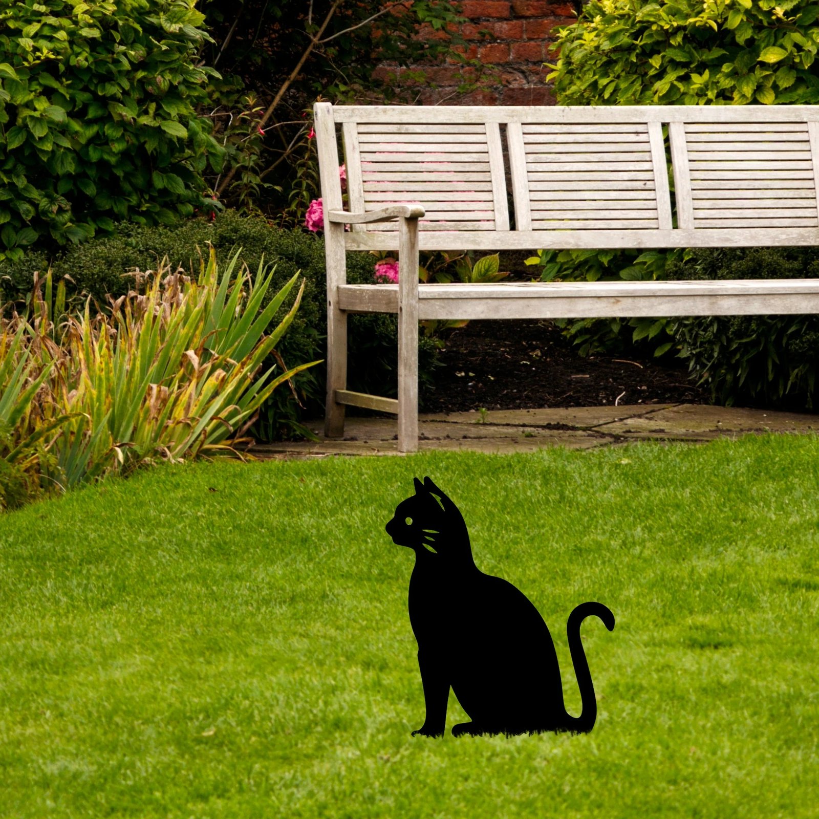 Dekor kopshti, formë mace, metal i zi, Aberto Design, Cat 02, 38x20cm