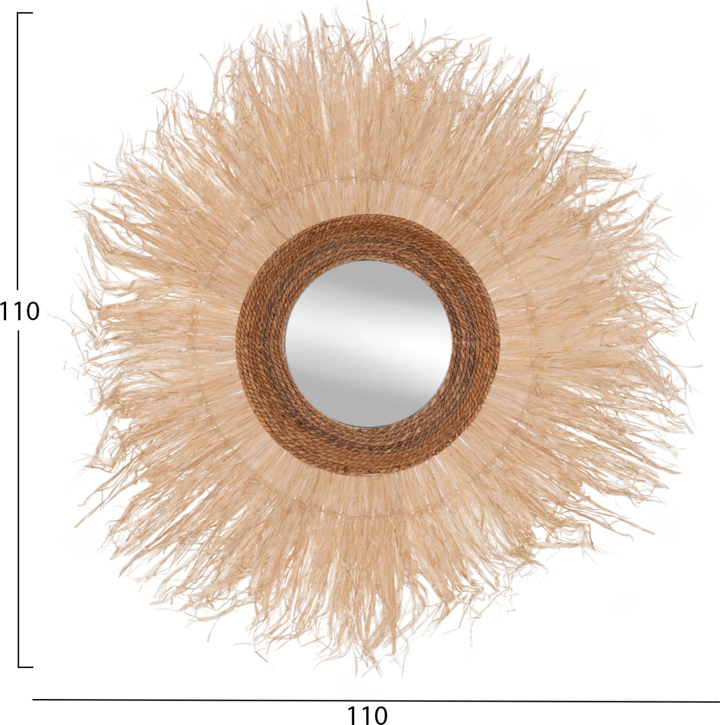 Pasqyrë muri e rrumbullakët, kornizë prej fibrash sisal, ngjyrë natyrale, 110x4x110H cm, FH7744