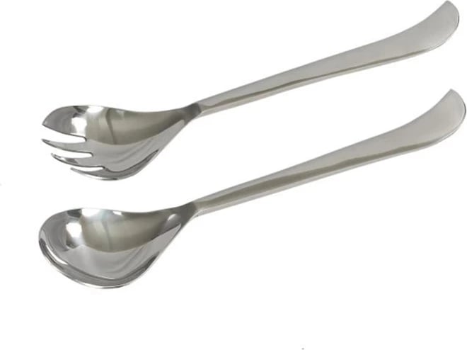 Set 2 copë lugë dhe pirun për sallatë, çelik, ngjyrë argjendi, 28x6x2cm