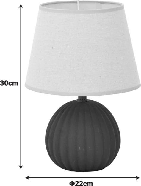 Llambë tavoline Melanie, qeramike, gri antike, abazhur bezhë, D22x30cm