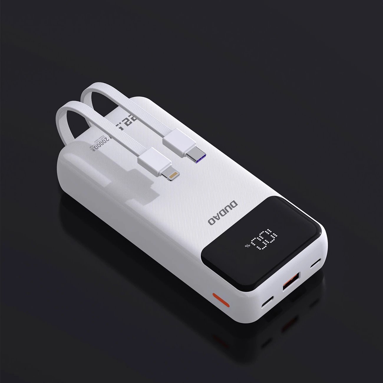 Powerbank Dudao K15Pro, 20000mAh, 22.5W, me kabllo të integruara Lightning dhe USB-C, Bardhë
